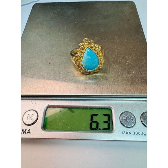 Estate Ross Simon’s Sleeping Beauty Turquoise Ring 14k Gold Over 925 Size 8.75 - Picture 9 of 9